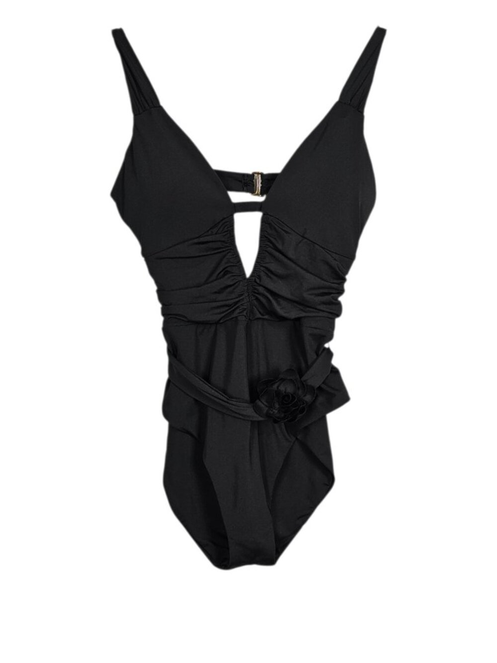 BECCA by Rebecca Virtue Garden of Eden 3D Flower One Piece Swimsuit New Black L - Picture 2 of 9